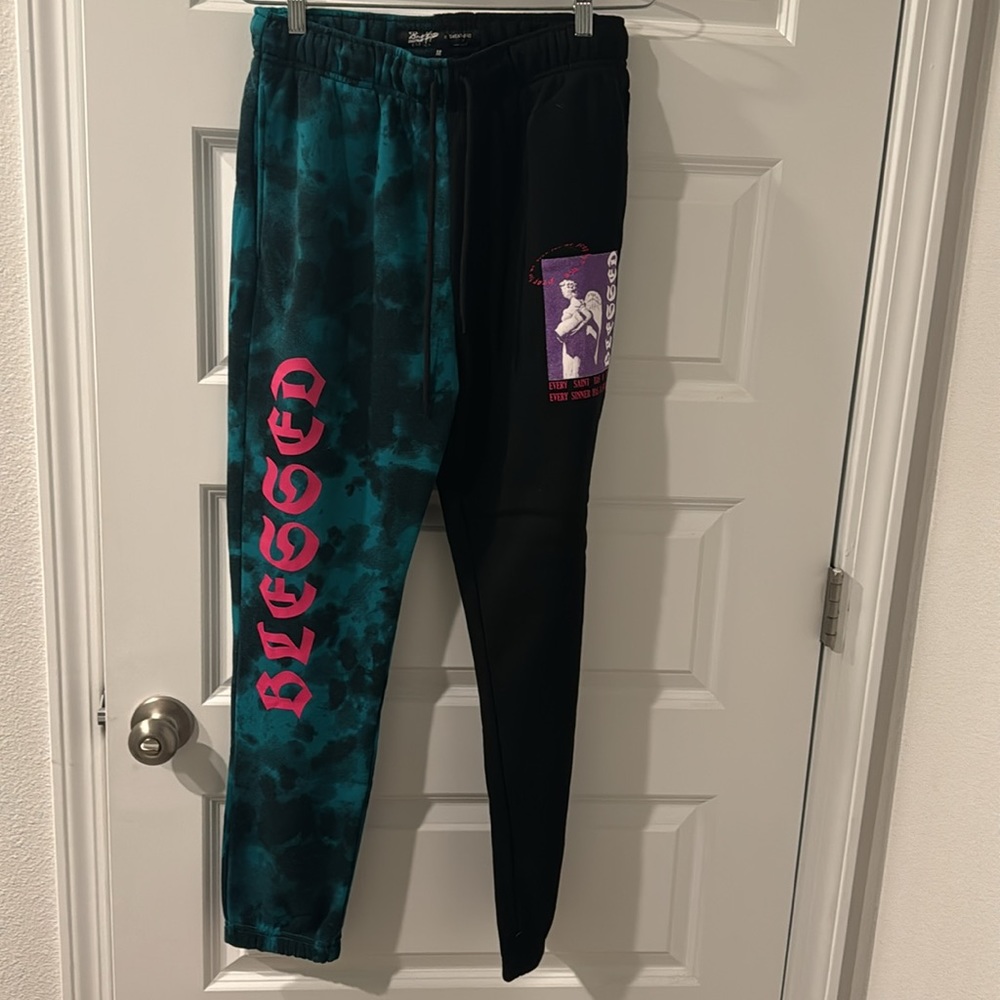 Brooklyn Clothing Men’s Medium black/blue tie die graphic sweatpants